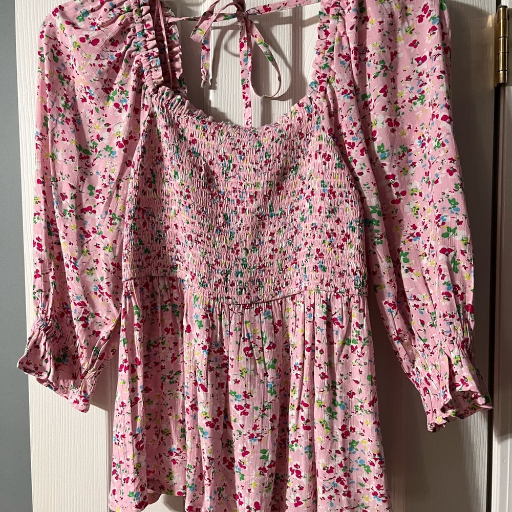 Crown & Ivy Pink Floral Blouse